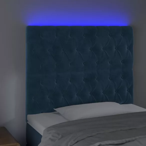sötétkék bársony LED-es fejtámla 100x7x118/128 cm