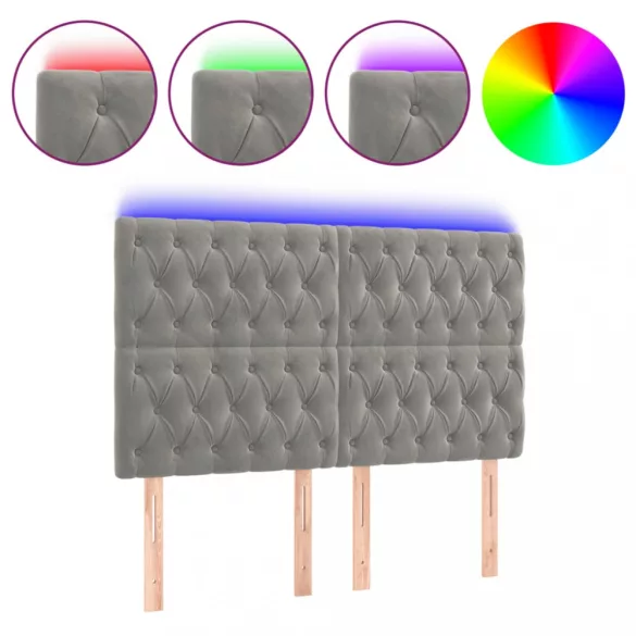 világosszürke bársony LED-es fejtámla 144x7x118/128 cm