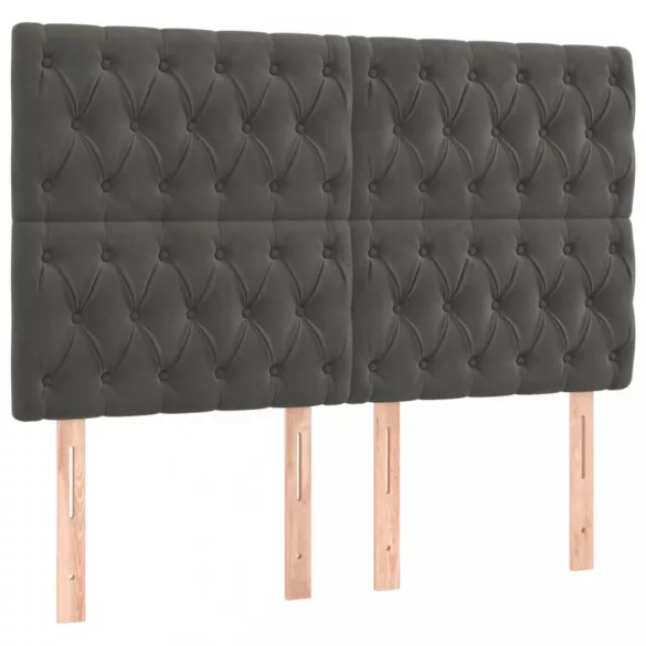 sötétszürke bársony LED-es fejtámla 144x7x118/128 cm