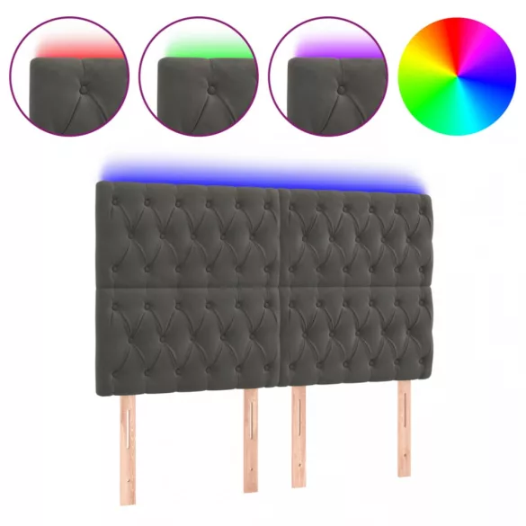 sötétszürke bársony LED-es fejtámla 160x7x118/128 cm