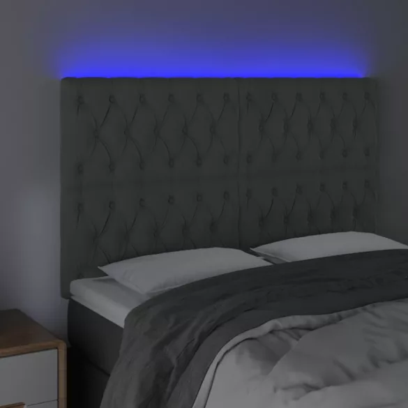 sötétszürke bársony LED-es fejtámla 160x7x118/128 cm