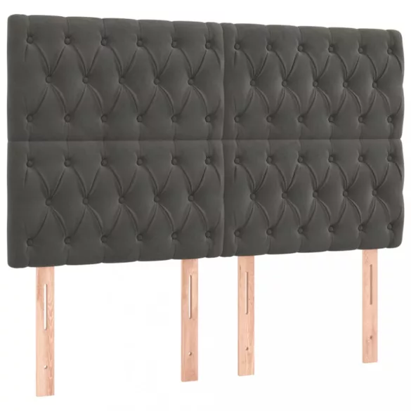 sötétszürke bársony LED-es fejtámla 160x7x118/128 cm