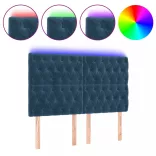 sötétkék bársony LED-es fejtámla 160x7x118/128 cm