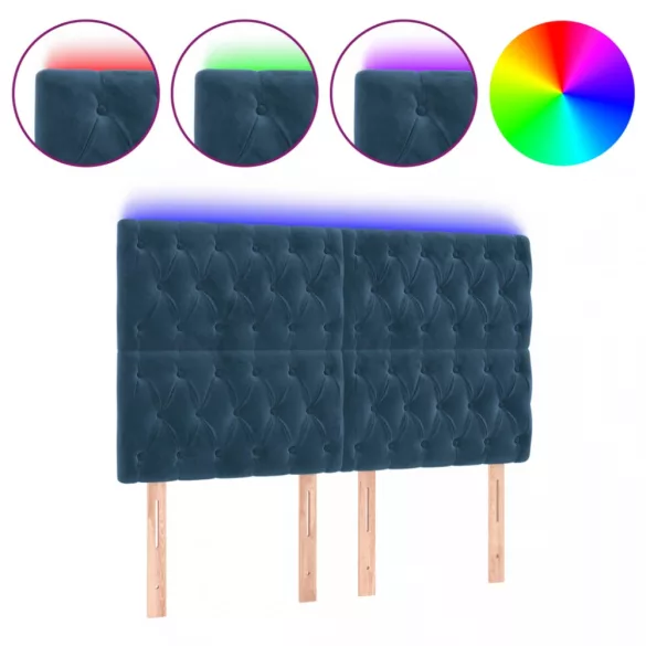sötétkék bársony LED-es fejtámla 160x7x118/128 cm