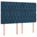 sötétkék bársony LED-es fejtámla 160x7x118/128 cm