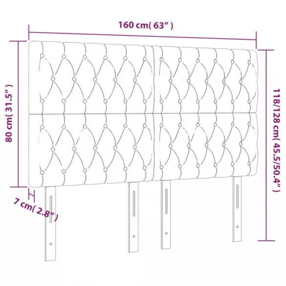 sötétkék bársony LED-es fejtámla 160x7x118/128 cm