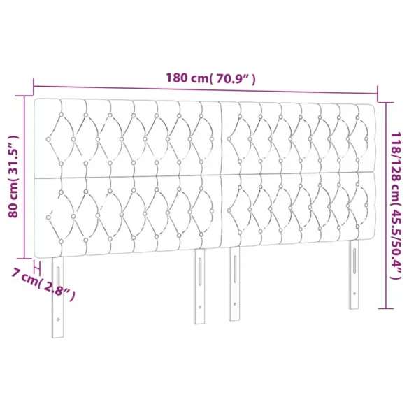világosszürke bársony LED-es fejtámla 180x7x118/128 cm