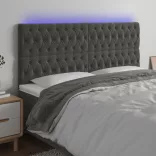sötétszürke bársony LED-es fejtámla 180x7x118/128 cm