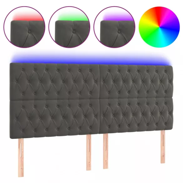 sötétszürke bársony LED-es fejtámla 180x7x118/128 cm
