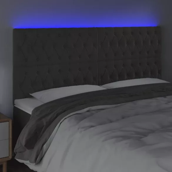 sötétszürke bársony LED-es fejtámla 180x7x118/128 cm