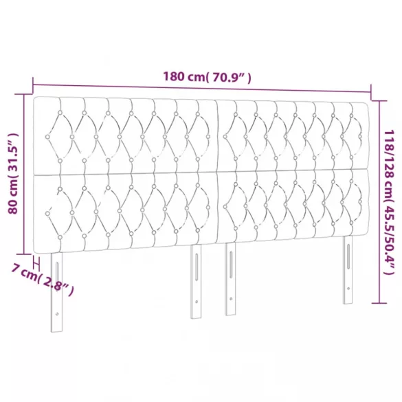 sötétszürke bársony LED-es fejtámla 180x7x118/128 cm