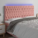 rózsaszín bársony LED-es fejtámla 180x7x118/128 cm