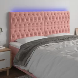 rózsaszín bársony LED-es fejtámla 180x7x118/128 cm