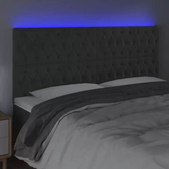 sötétszürke bársony LED-es fejtámla 200x7x118/128 cm