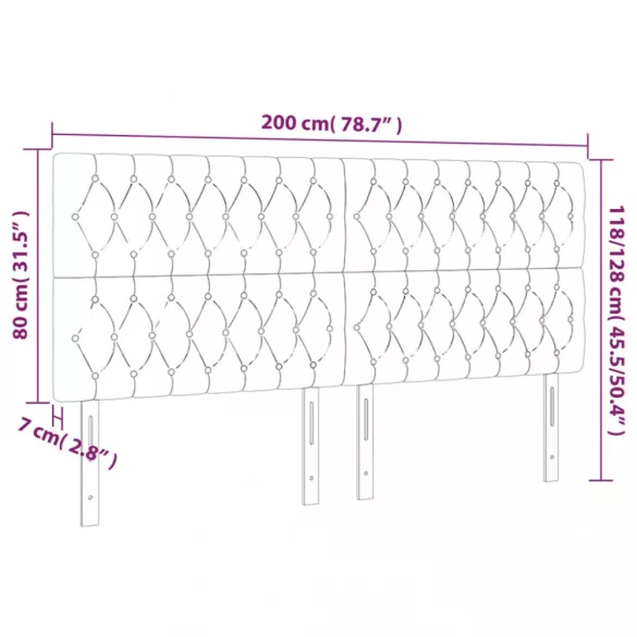 sötétszürke bársony LED-es fejtámla 200x7x118/128 cm