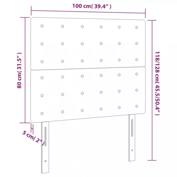 sötétbarna szövet LED-es fejtámla 100x5x118/128 cm