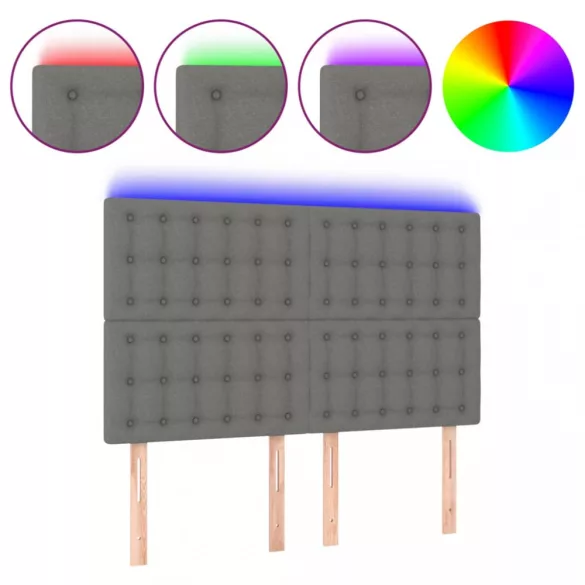 sötétszürke szövet LED-es fejtámla 144x5x118/128 cm