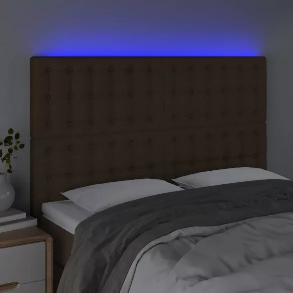 sötétbarna szövet LED-es fejtámla 144x5x118/128 cm