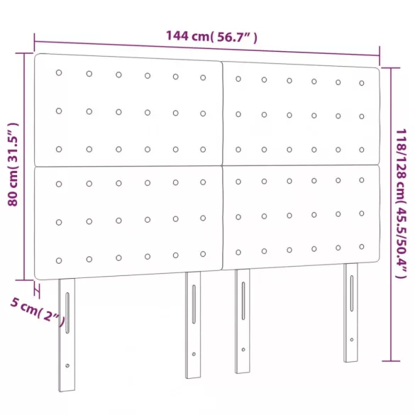 tópszínű szövet LED-es fejtámla 144x5x118/128 cm