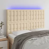 krémszínű szövet LED-es fejtámla 144x5x118/128 cm