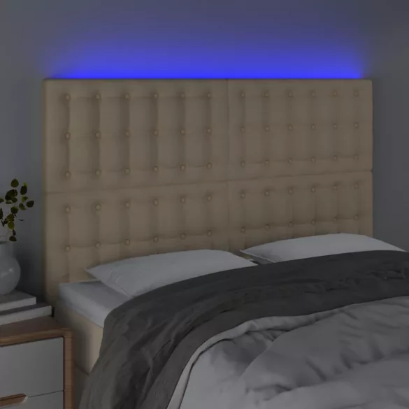 krémszínű szövet LED-es fejtámla 144x5x118/128 cm