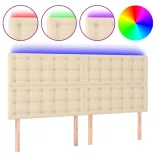 krémszínű szövet LED-es fejtámla szárnyakkal 160x5x118/128 cm