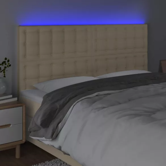 krémszínű szövet LED-es fejtámla szárnyakkal 160x5x118/128 cm