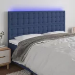 kék szövet LED-es fejtámla 160x5x118/128 cm