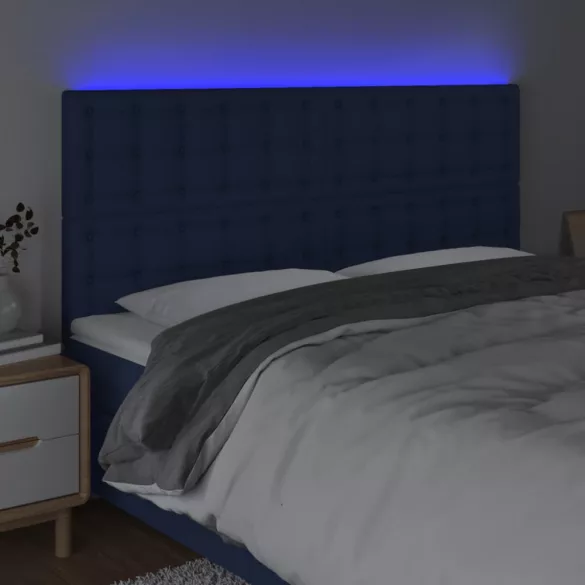 kék szövet LED-es fejtámla 160x5x118/128 cm