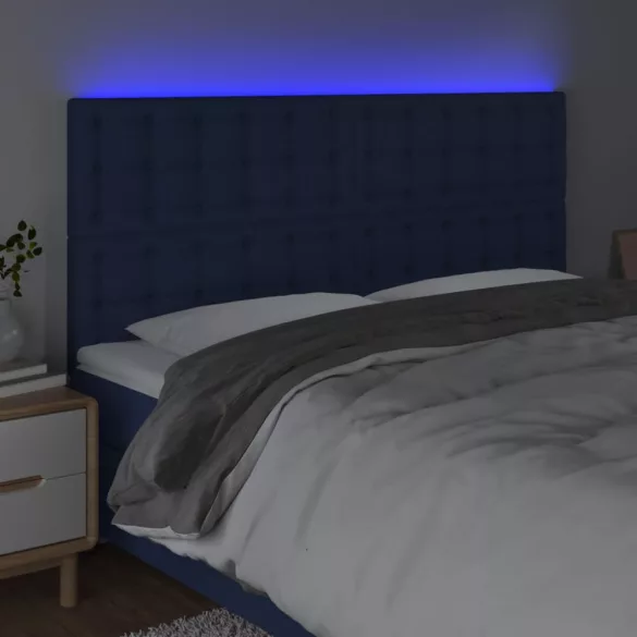 kék szövet LED-es fejtámla 180x5x118/128 cm