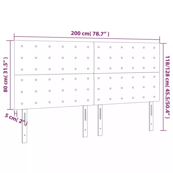 sötétszürke szövet LED-es fejtámla 200x5x118/128 cm