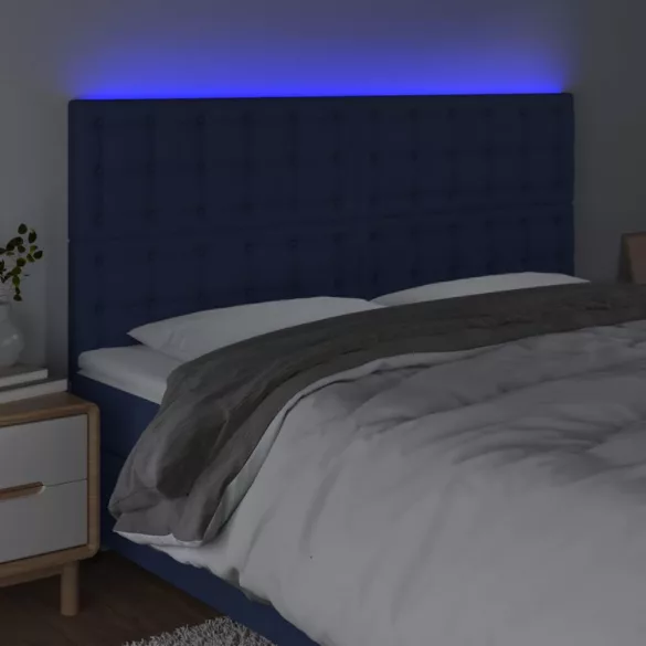 kék szövet LED-es fejtámla 200x5x118/128 cm