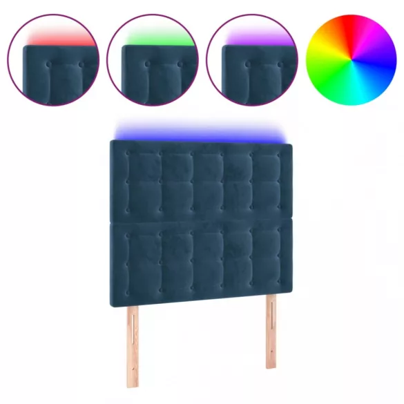 sötétkék bársony LED-es fejtámla 80x5x118/128 cm