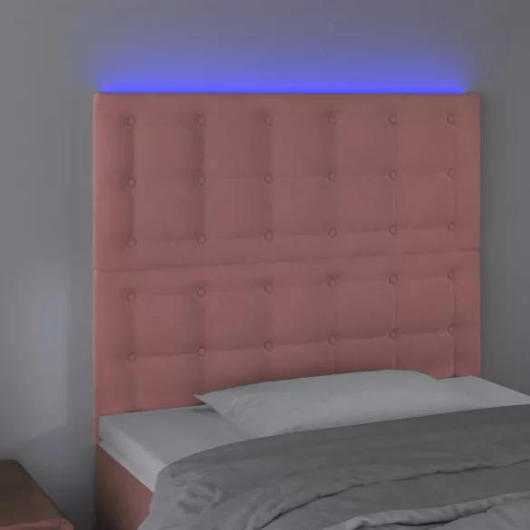 rózsaszín bársony LED-es fejtámla 80x5x118/128 cm