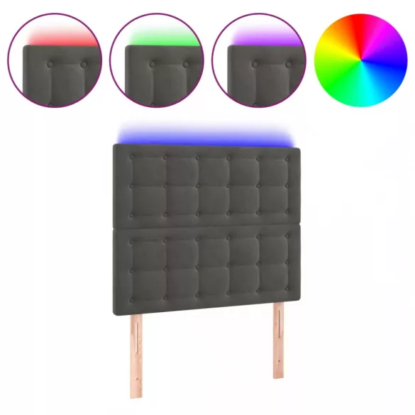 sötétszürke bársony LED-es fejtámla 90x5x118/128 cm