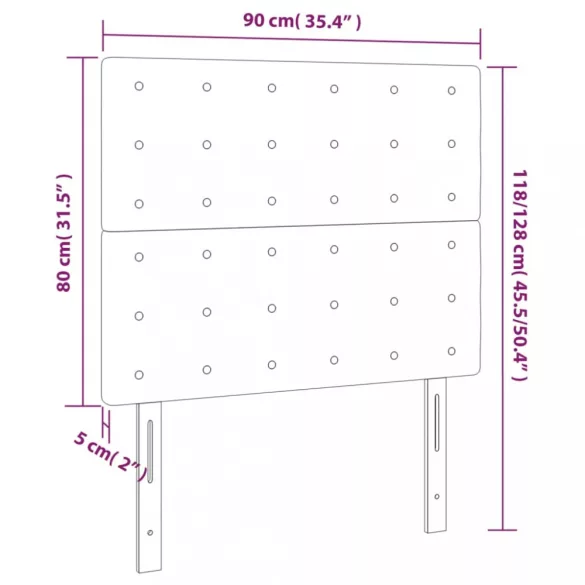 sötétszürke bársony LED-es fejtámla 90x5x118/128 cm