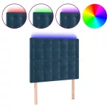 sötétkék bársony LED-es fejtámla 90x5x118/128 cm