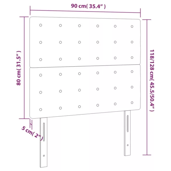 rózsaszín bársony LED-es fejtámla 90x5x118/128 cm