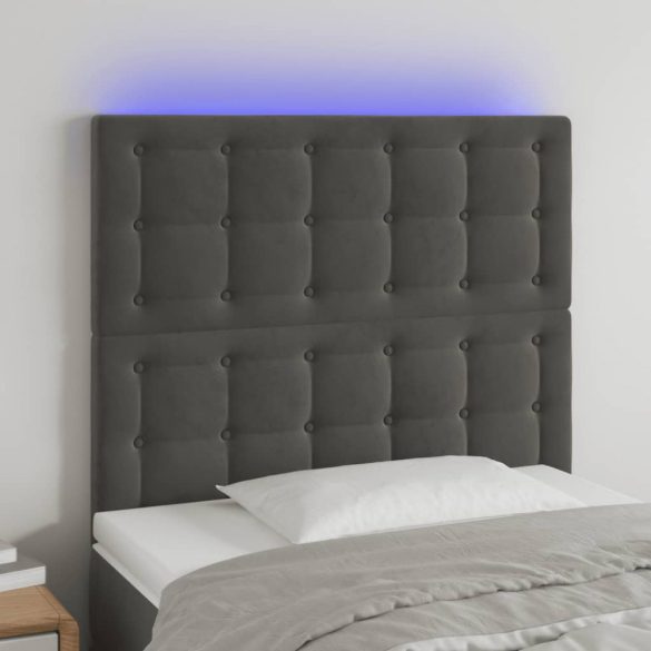 sötétszürke bársony LED-es fejtámla 100x5x118/128 cm