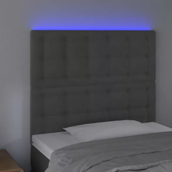 sötétszürke bársony LED-es fejtámla 100x5x118/128 cm