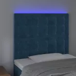 sötétkék bársony LED-es fejtámla 100x5x118/128 cm