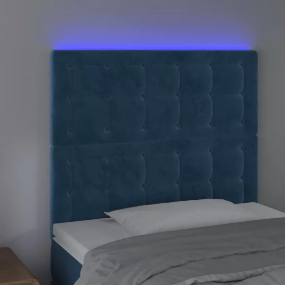 sötétkék bársony LED-es fejtámla 100x5x118/128 cm