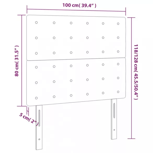 sötétkék bársony LED-es fejtámla 100x5x118/128 cm
