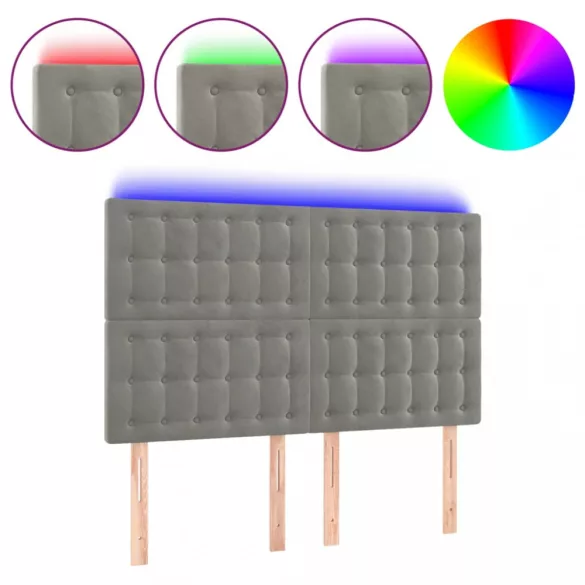 világosszürke bársony LED-es fejtámla 144x5x118/128 cm