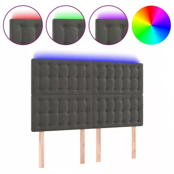 sötétszürke bársony LED-es fejtámla 144x5x118/128 cm