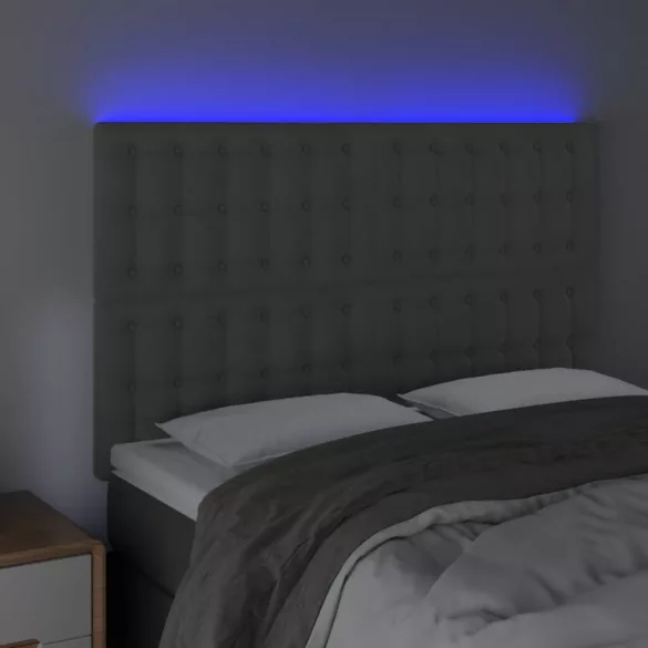 sötétszürke bársony LED-es fejtámla 144x5x118/128 cm