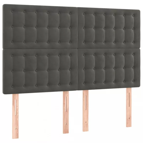 sötétszürke bársony LED-es fejtámla 144x5x118/128 cm