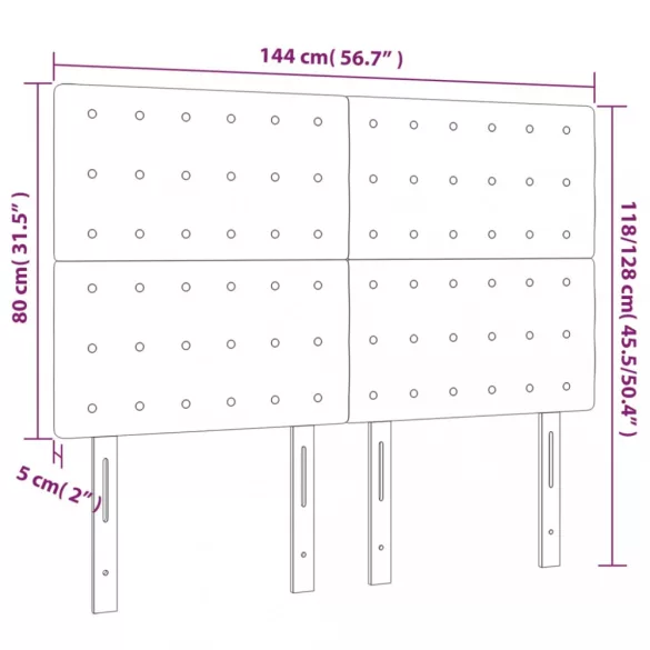 sötétszürke bársony LED-es fejtámla 144x5x118/128 cm