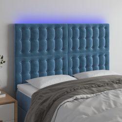 sötétkék bársony LED-es fejtámla 144x5x118/128 cm