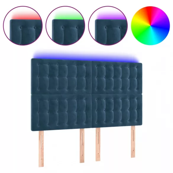 sötétkék bársony LED-es fejtámla 144x5x118/128 cm